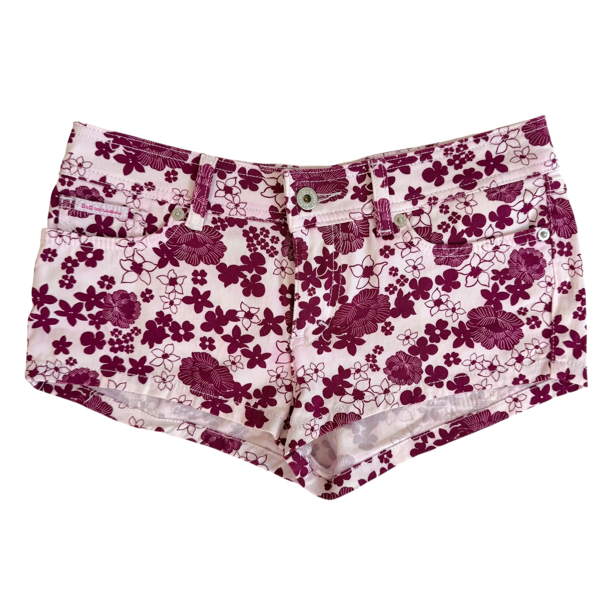 D&G Floral Print Mini Shorts Purple White
