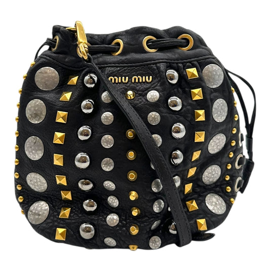 Miu Miu Silver & Gold Studded Mini Crossbody Bucket Bag