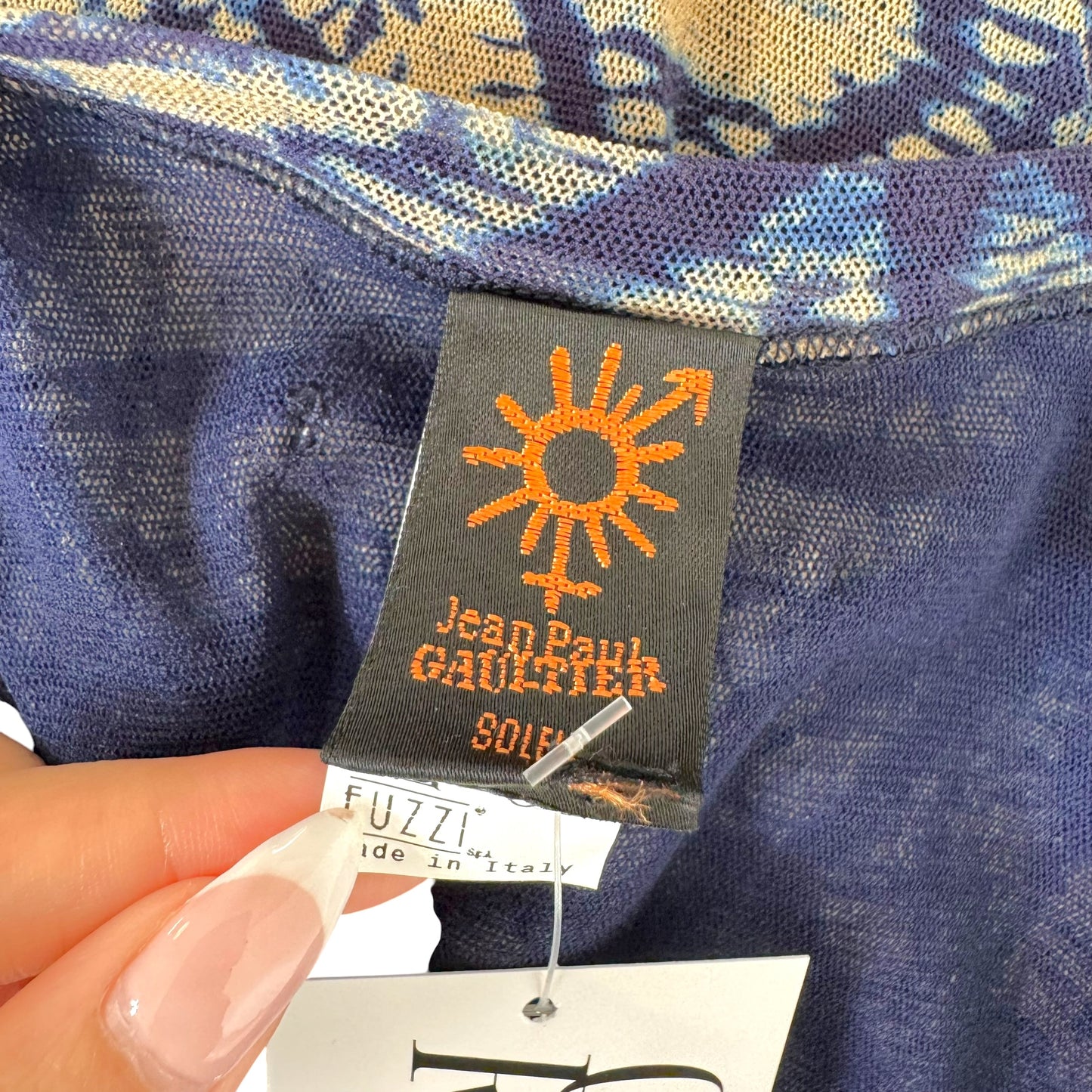 Jean Paul Gaultier Soleil Blue & Beige Tie Dye Print Mesh Tank
