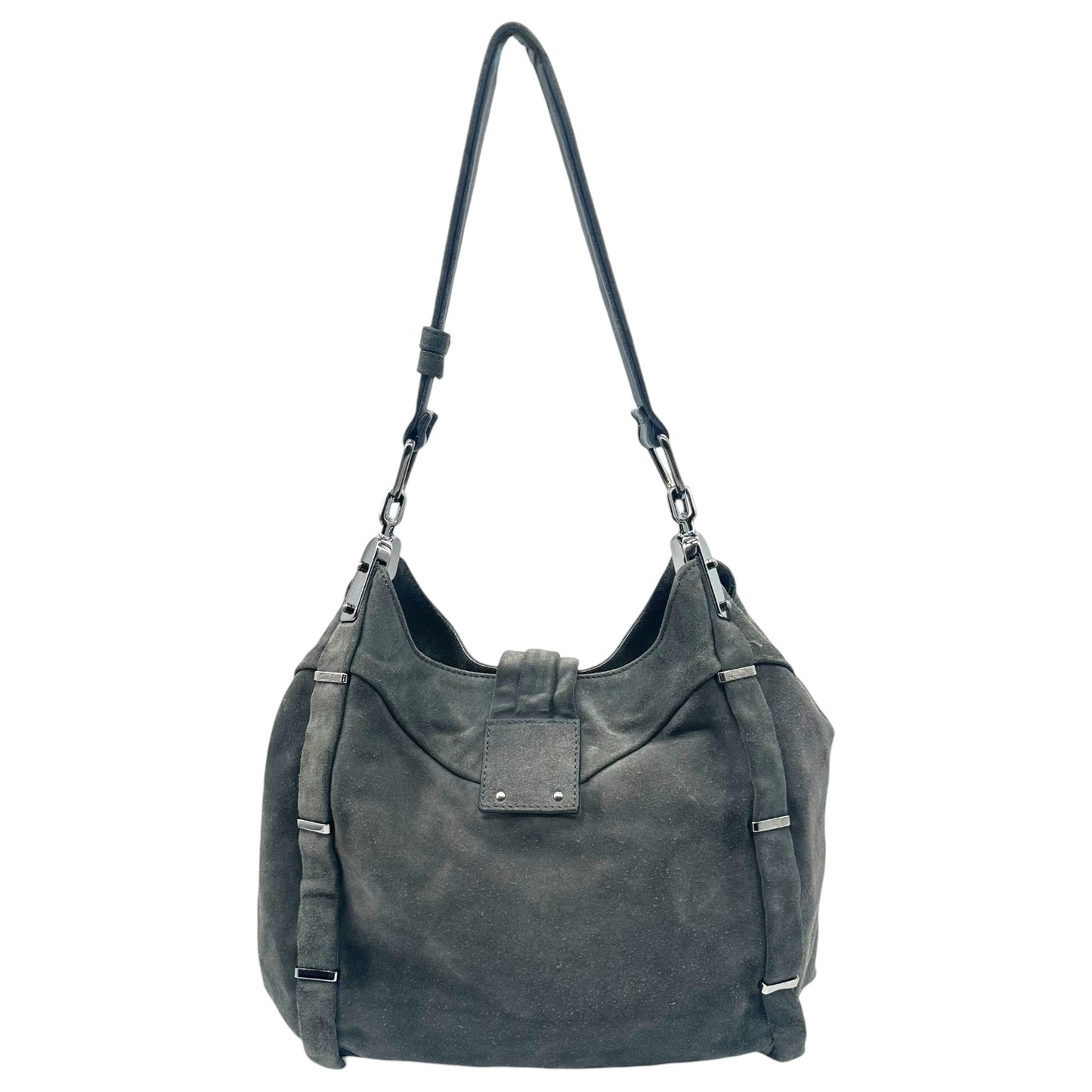 Celine Dark Gray Suede Fringe Trim Hobo Bag