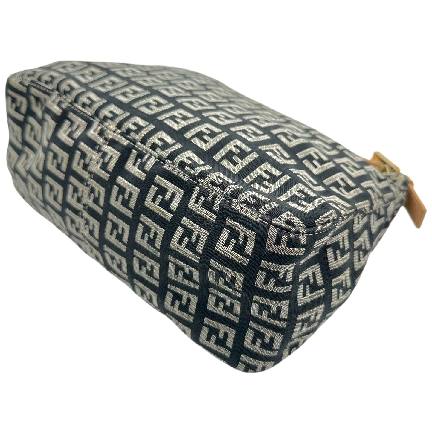 Fendi Black Zucchino Monogram Tan Leather Pochette Bag