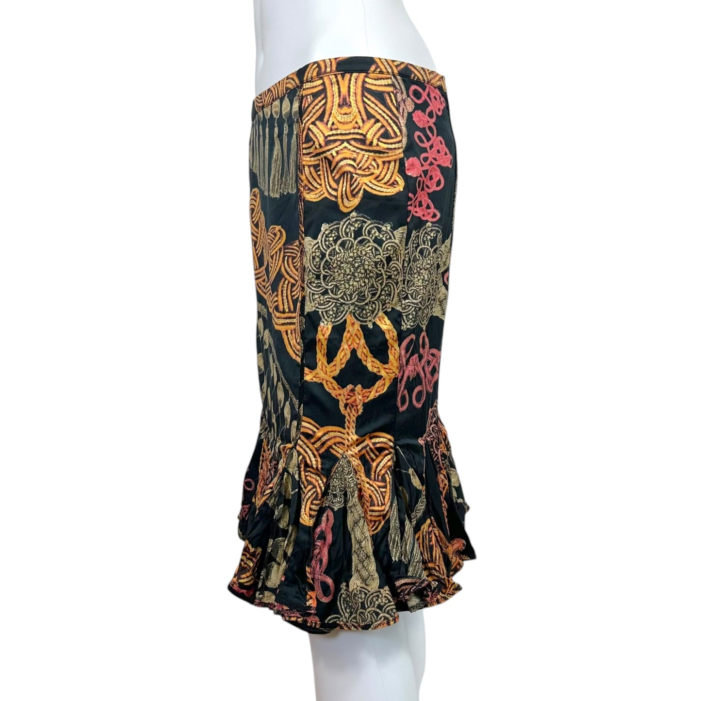 Just Cavalli Roberto Cavalli Metallic Rope Print Satin Flared Hem Midi Skirt