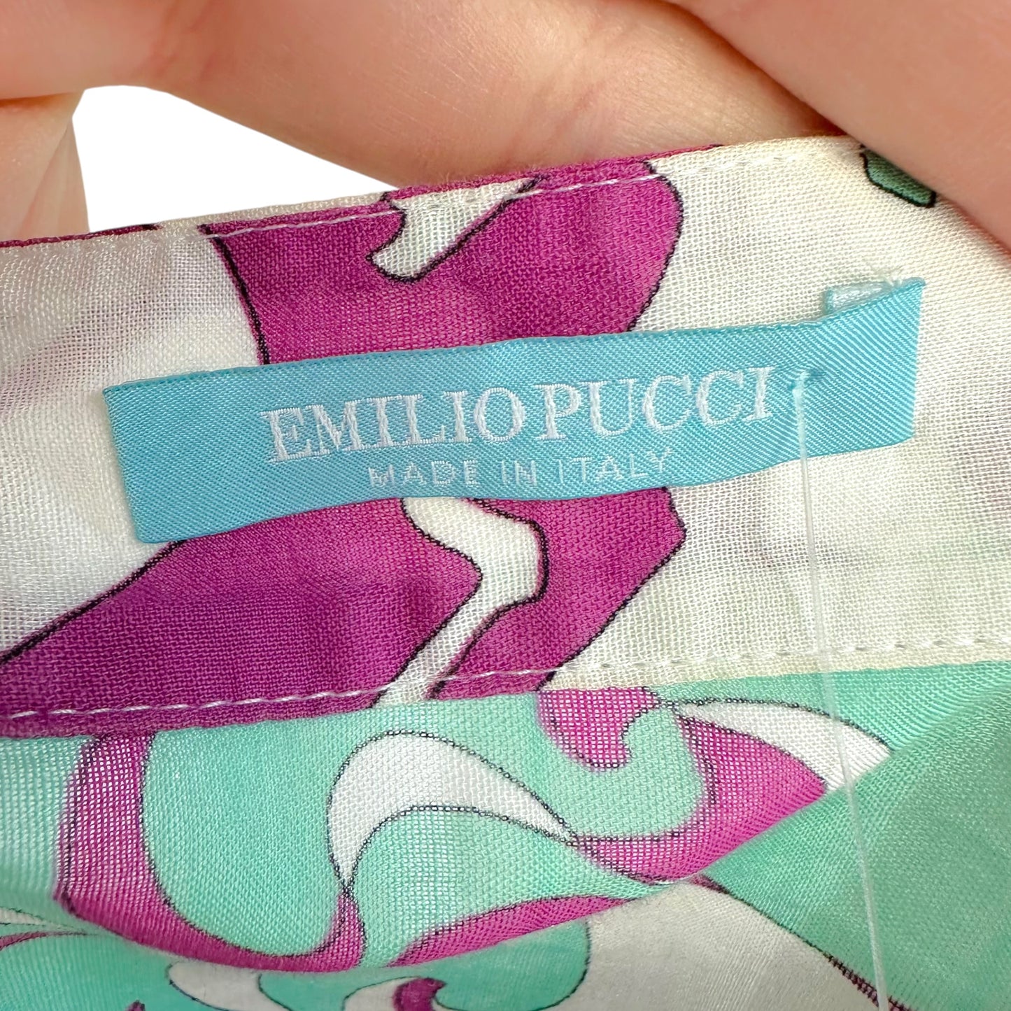 Emilio Pucci Turquoise & Pink Printed Semi-Sheer Blouse