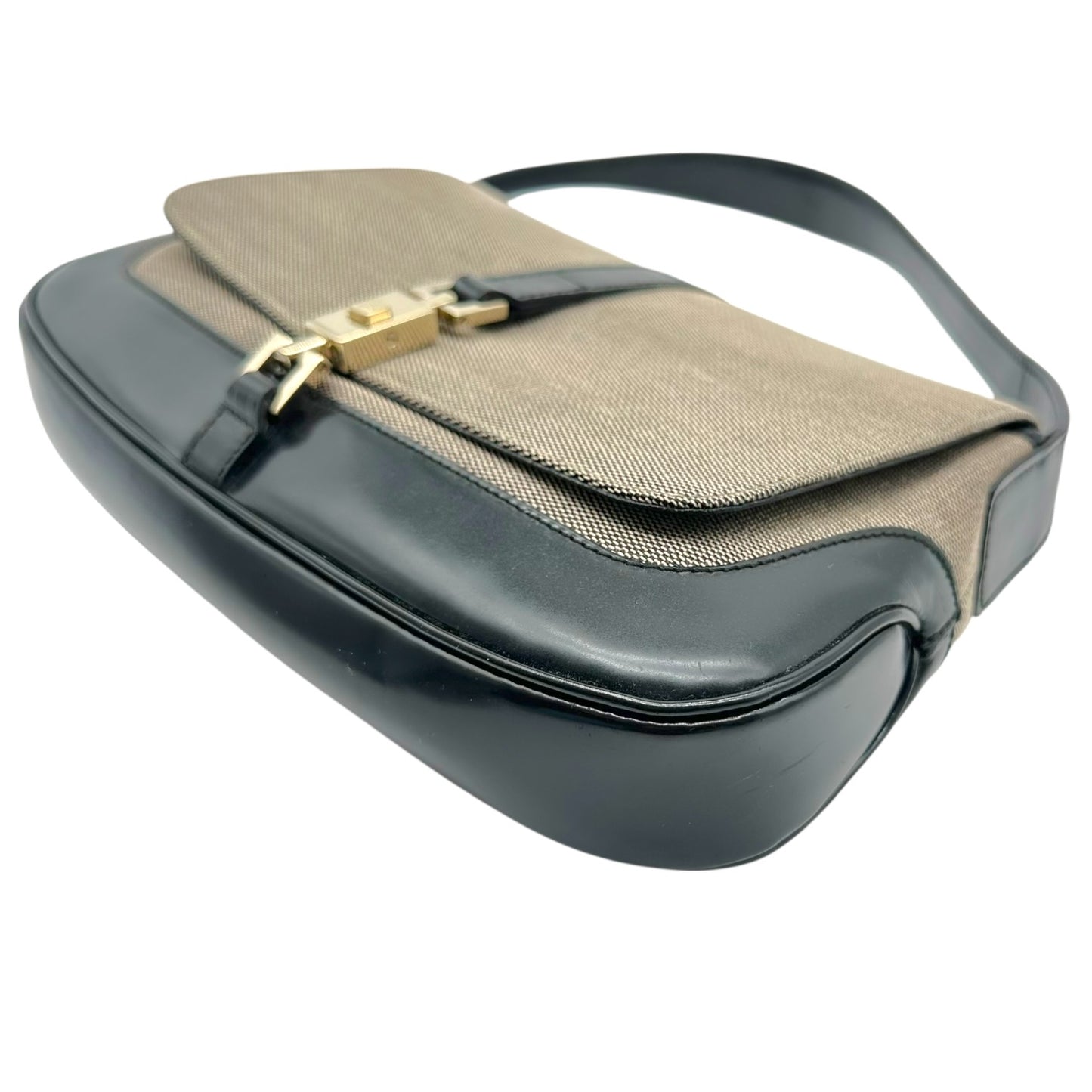 Gucci Gray Canvas & Black Leather Jackie Shoulder Bag