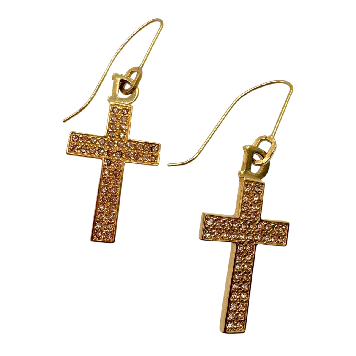 Christian Dior Gold Crystal Cross Dangly Earrings