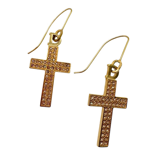 Christian Dior Gold Crystal Cross Dangly Earrings