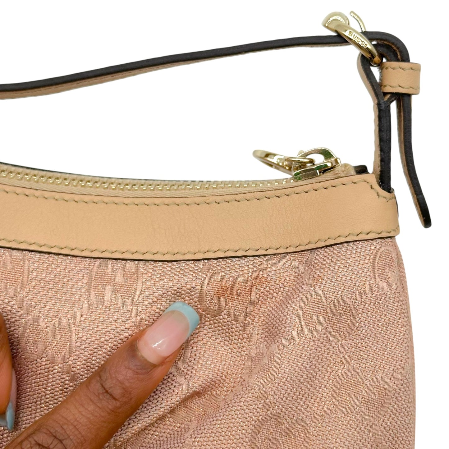 Gucci Light Pink Metallic Monogram Pochette Bag