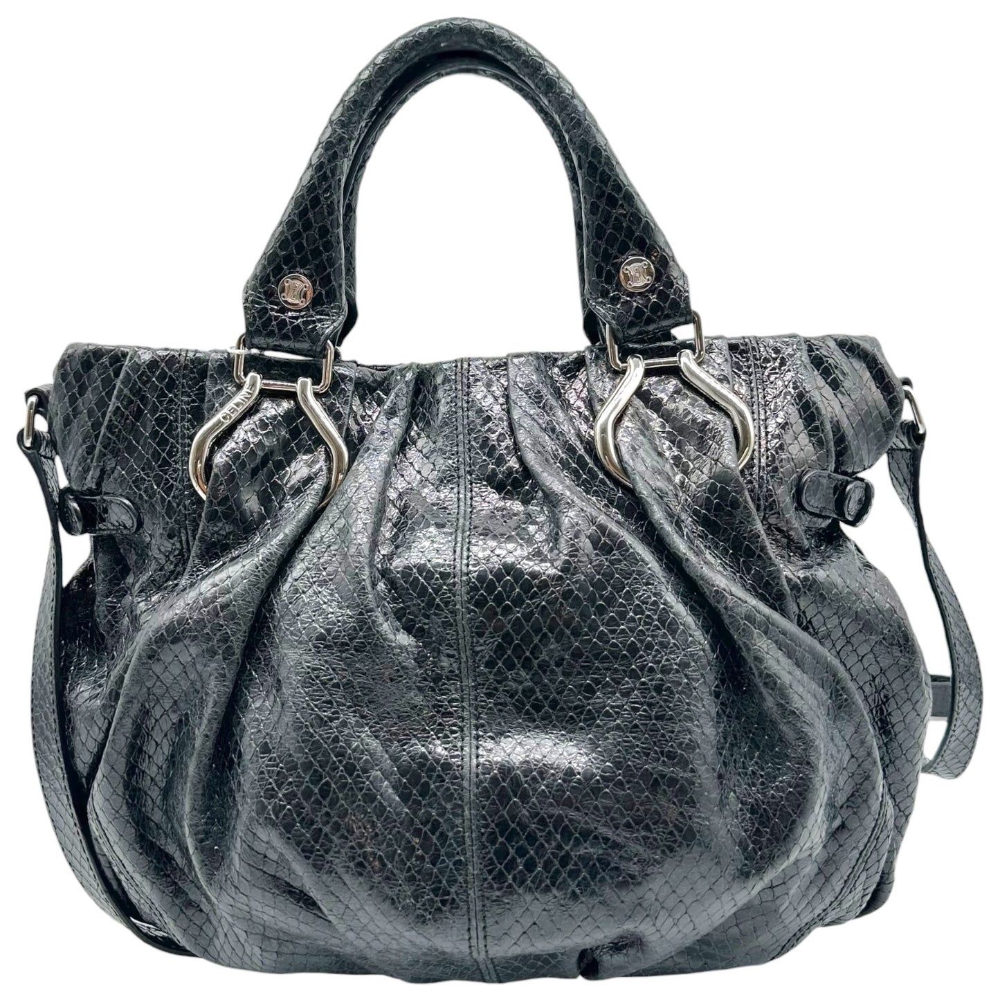 Celine Black Silver Snakeskin 2-Way Bag