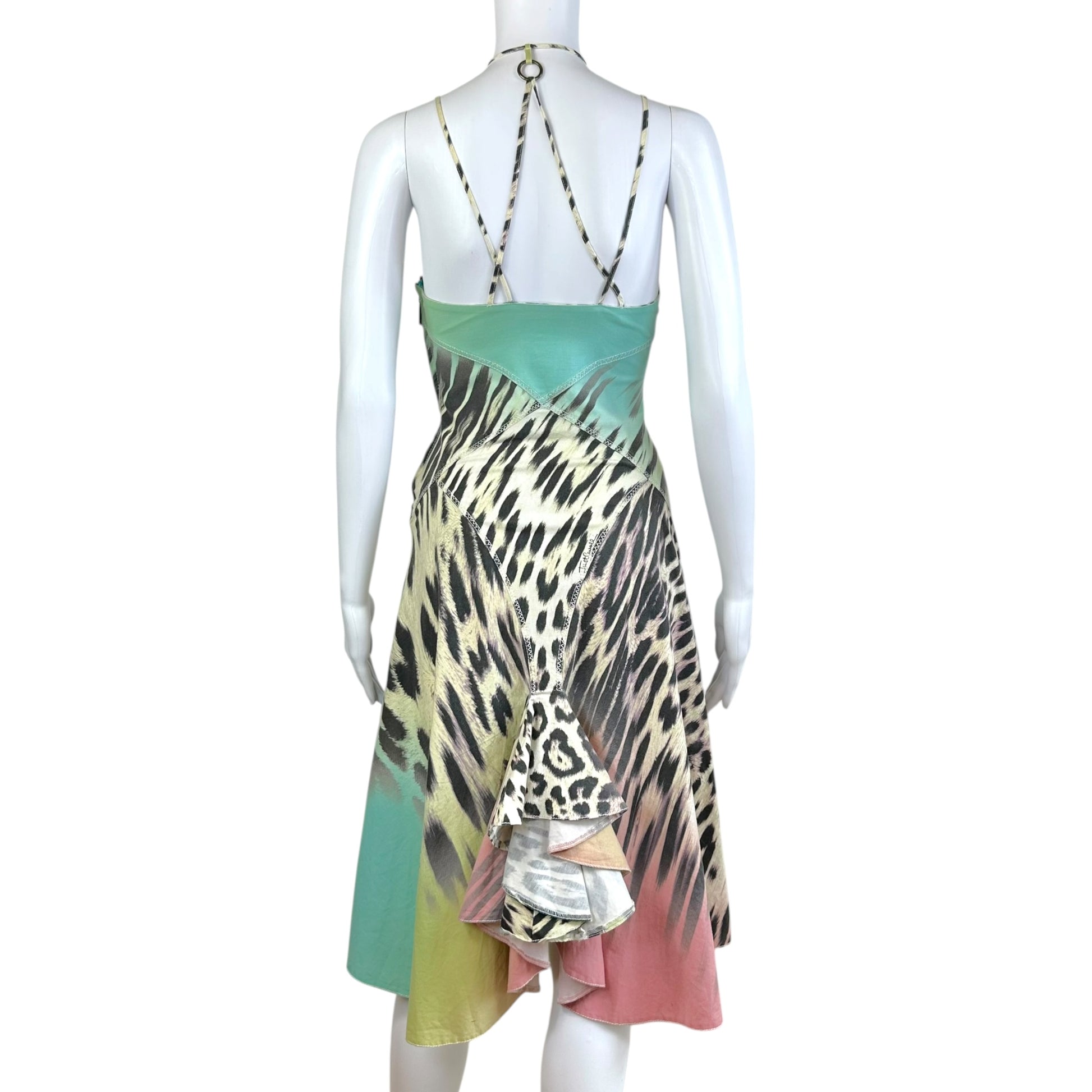 Roberto Cavalli Multicolor Leopard Halter Midi Dress