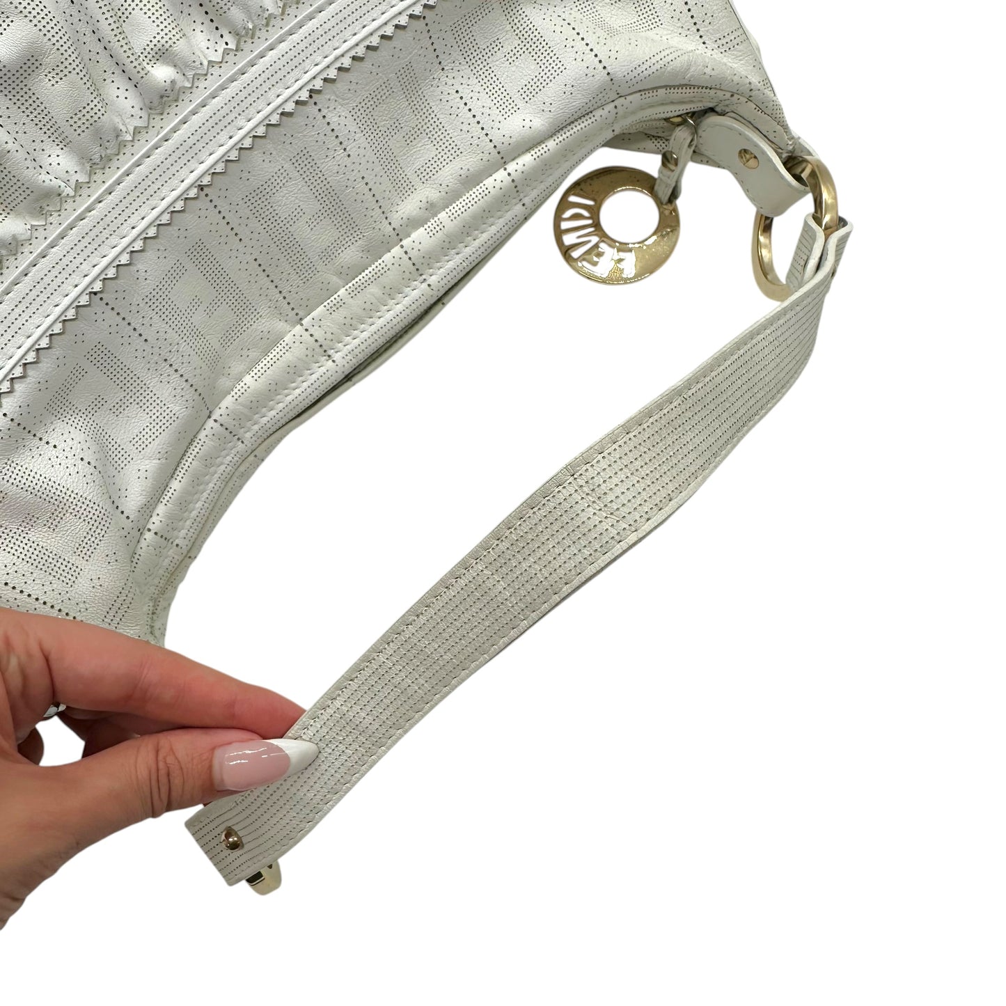 Fendi Large Chef Shoulder Bag White Perforated Leather