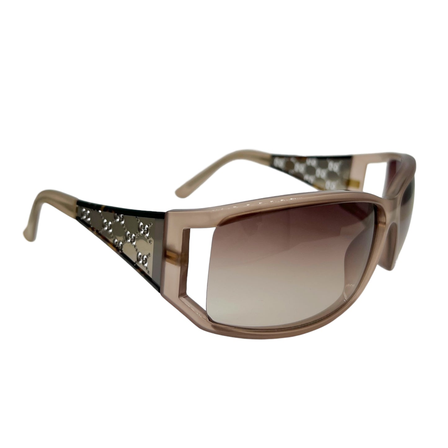 Gucci Taupe & Silver Monogram Arm Rectangle Sunglasses GG2998/S