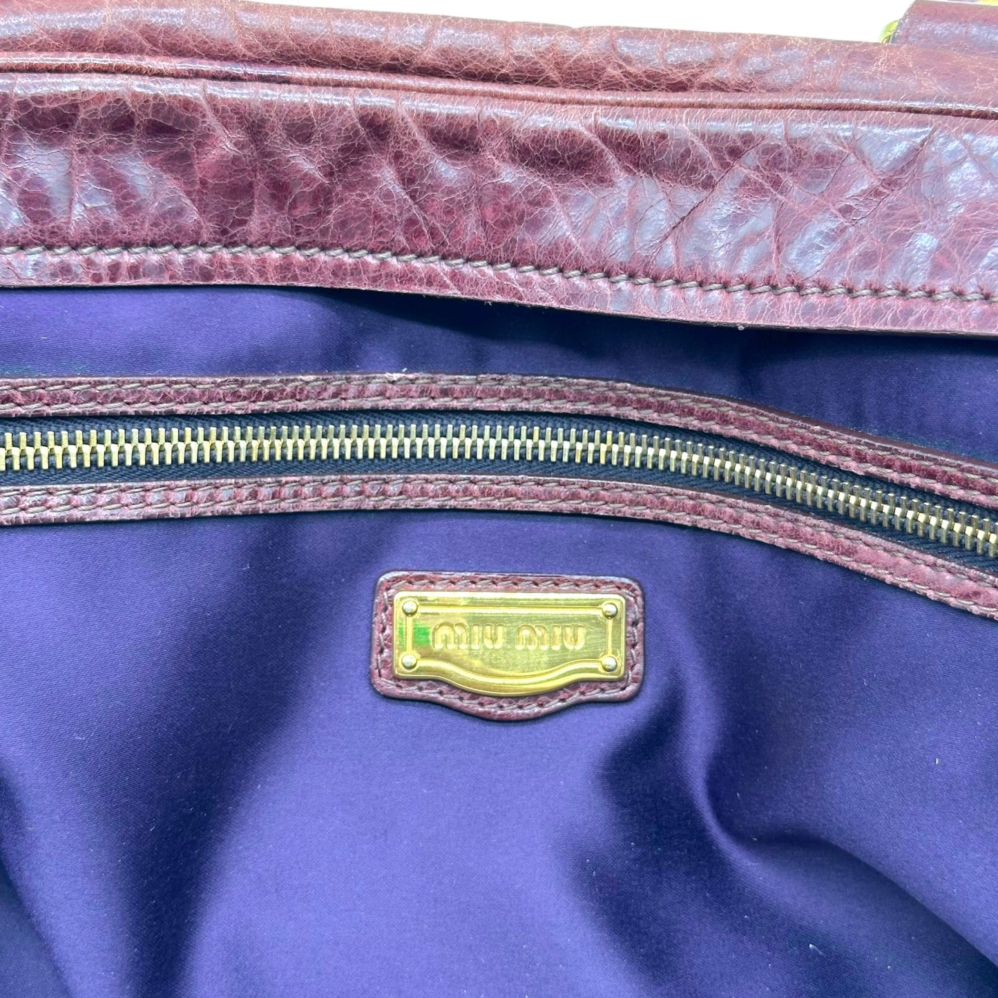 Miu Miu Burgundy Leather 2-Way Bag with Gold Hardware
