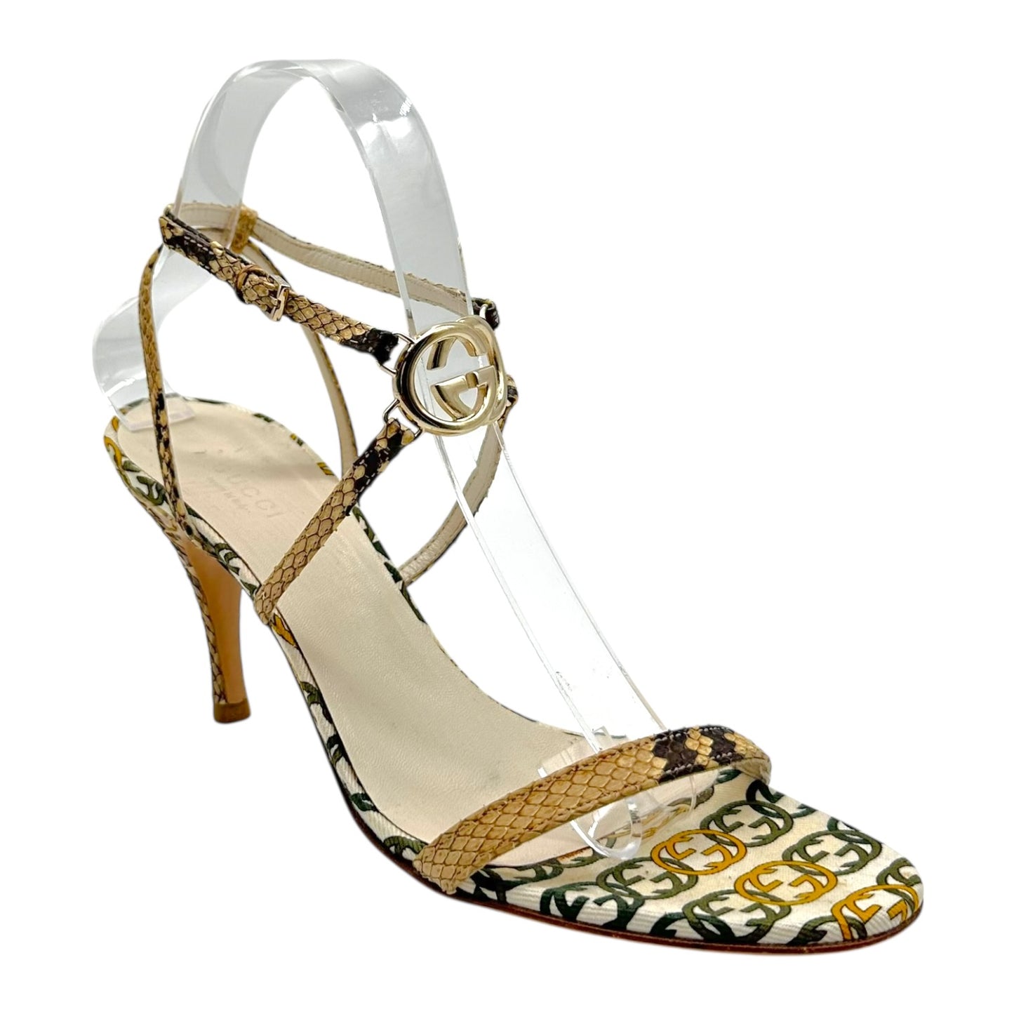 Gucci Python & Green Monogram Logo Charm Heels