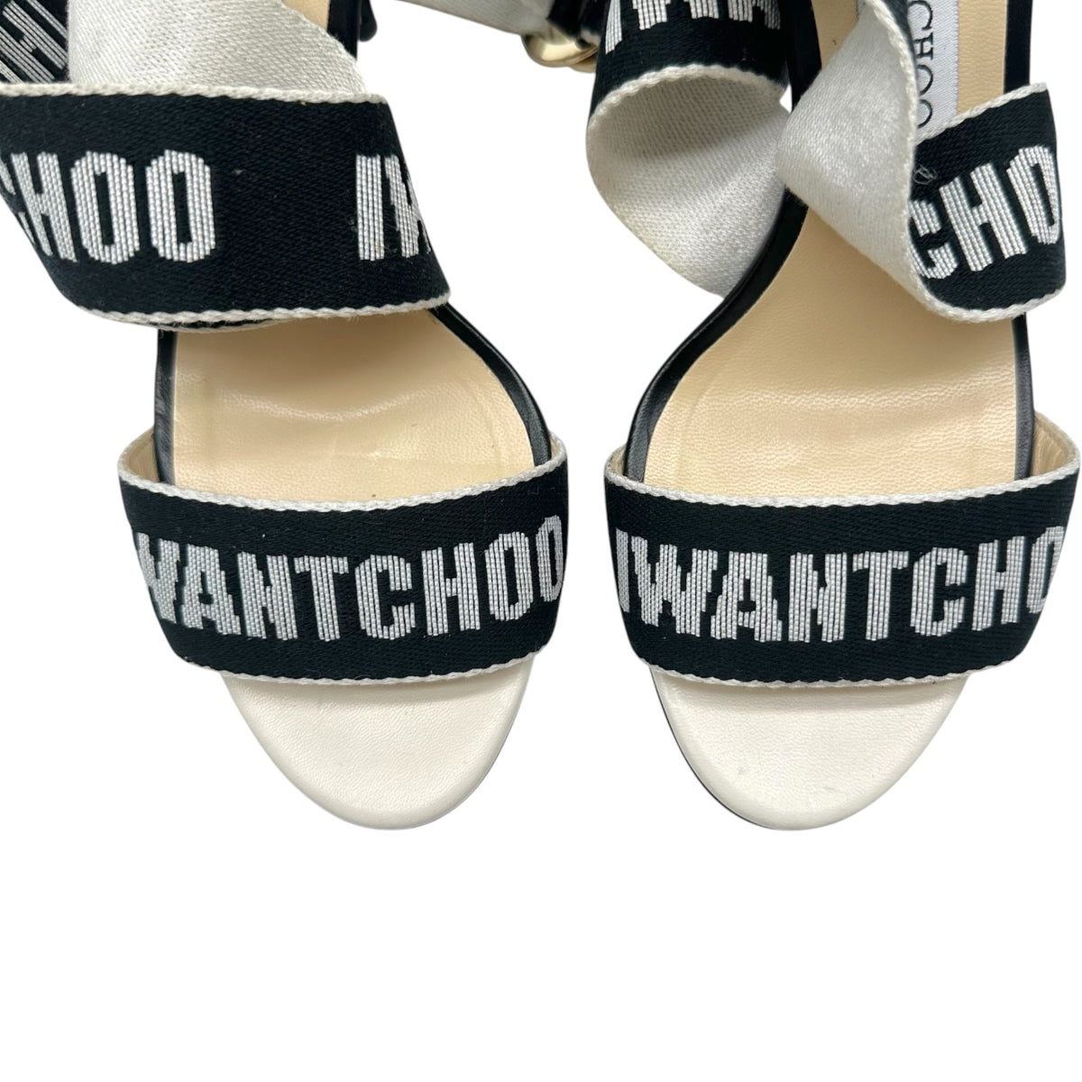 Jimmy Choo Black & White 'I Want Choo' Wrap Sandal Heels