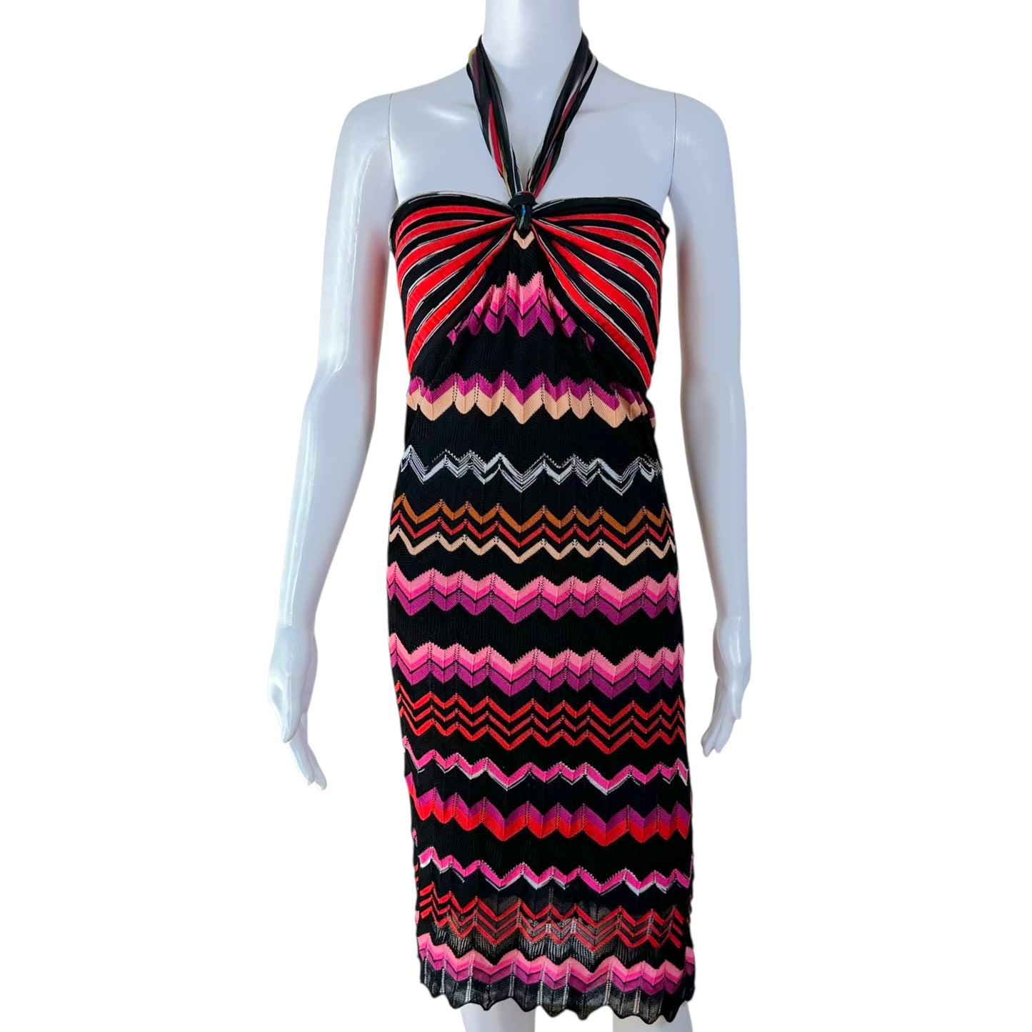 M Missoni Multicolor Chevron Knit Halter Mini Dress