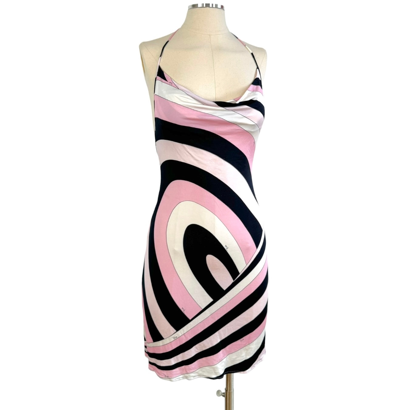 Emilio Pucci Pink Black Printed Halter Mini Dress