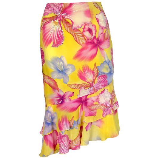Escada Pink & Yellow Silk Skirt