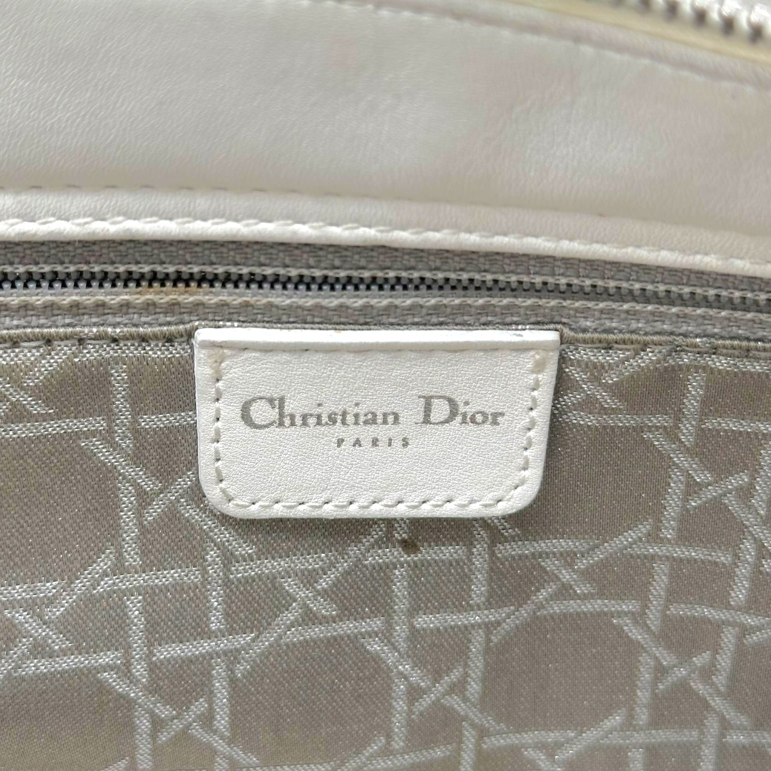 Christian Dior White Leather Studded East-West Bag