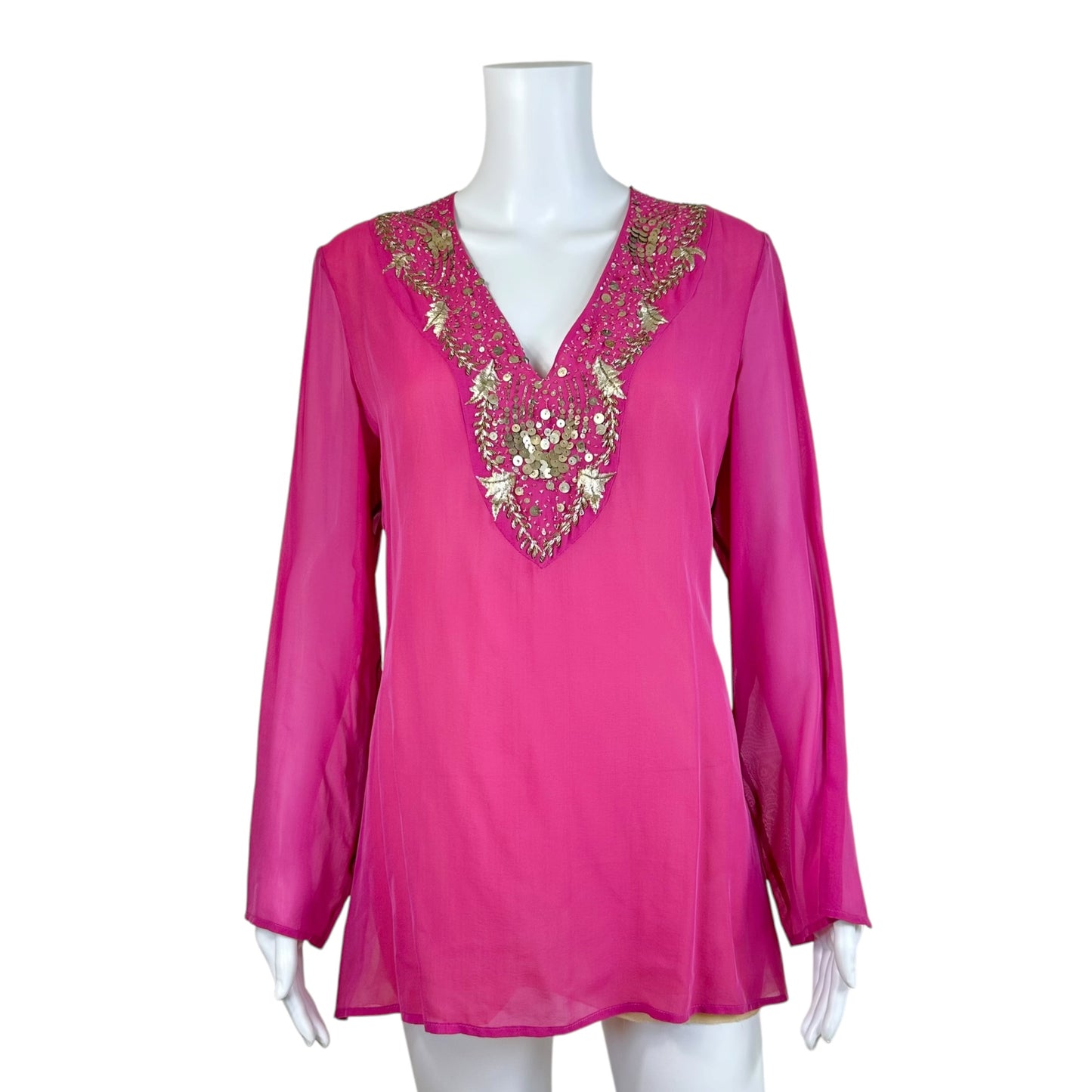 Versace Pink Sheer Blouse With Silk Sequin Trim