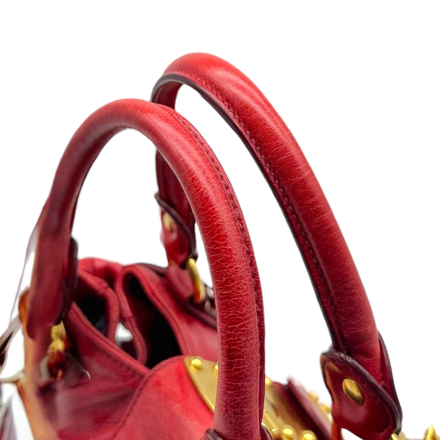 Miu Miu Red & Gold Bow Embellished 2-Way Small Bowler Bag