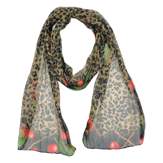 Galliano Cherry & Leopard Print Metallic Silk Scarf