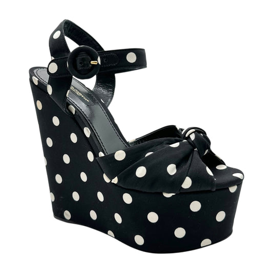 Dolce & Gabbana Black & White Polka Dot Print Wedge Heels