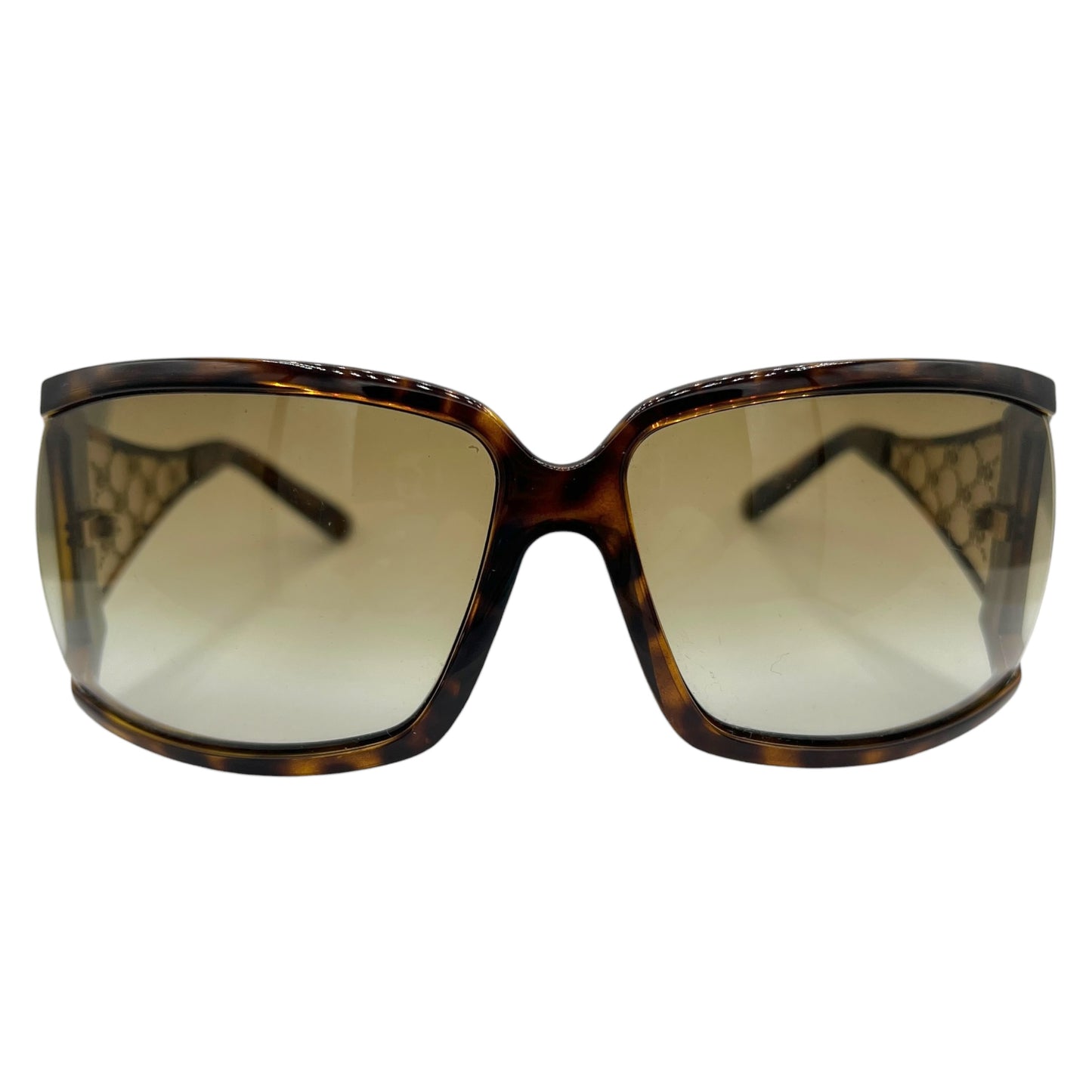 Gucci Tortoise & Gold Monogram Arm Oversized Square Sunglasses GG2999 w/ Case