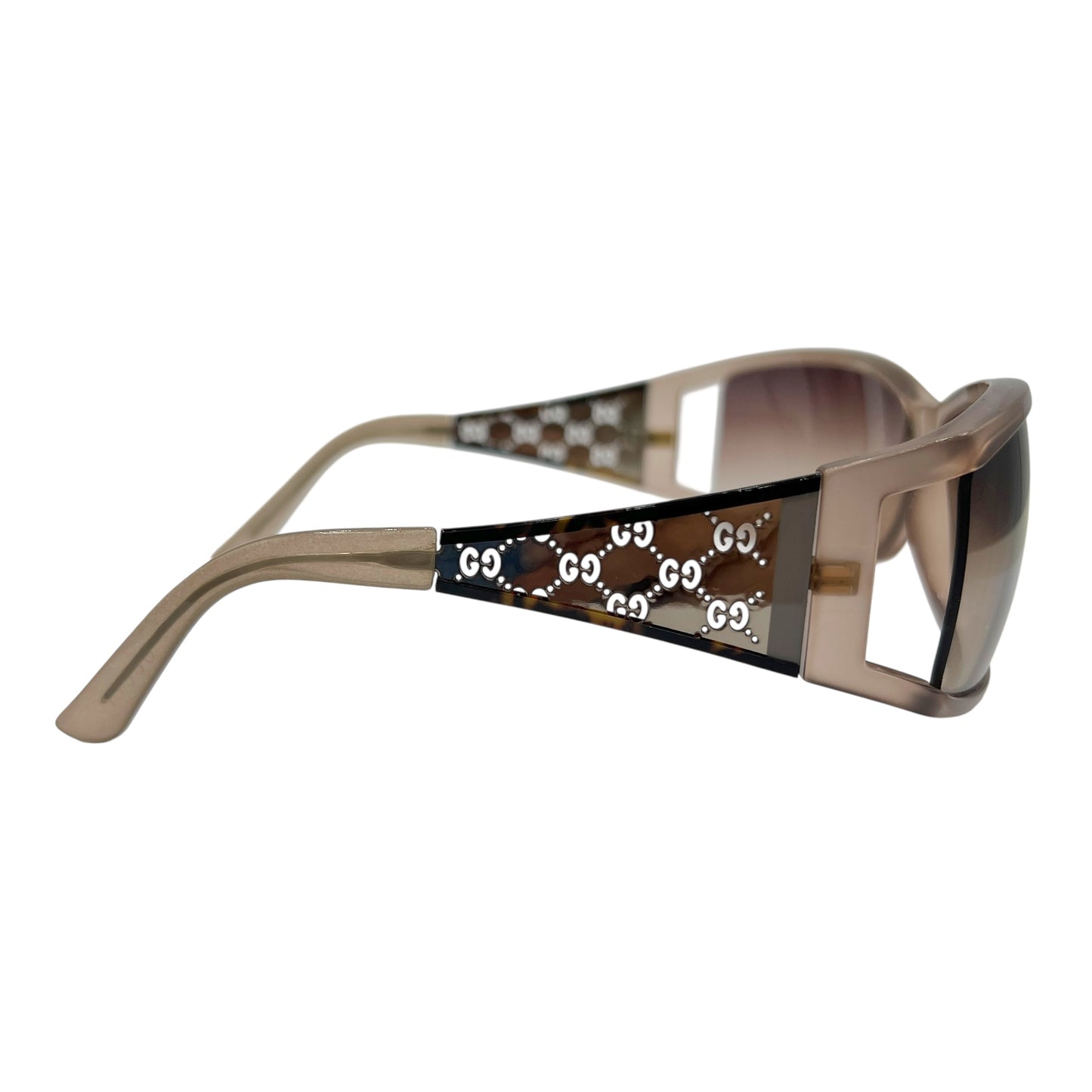 Gucci Taupe & Silver Monogram Arm Rectangle Sunglasses GG2998/S