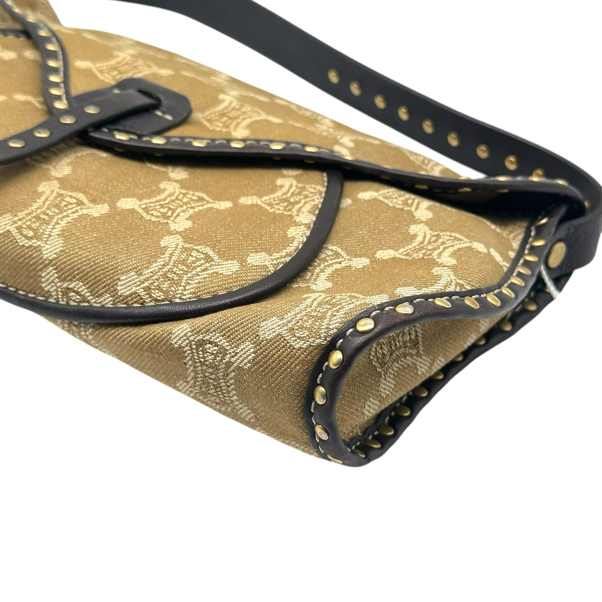 Celine Denim Shoulder Bag Khaki Green Triomphe Monogram