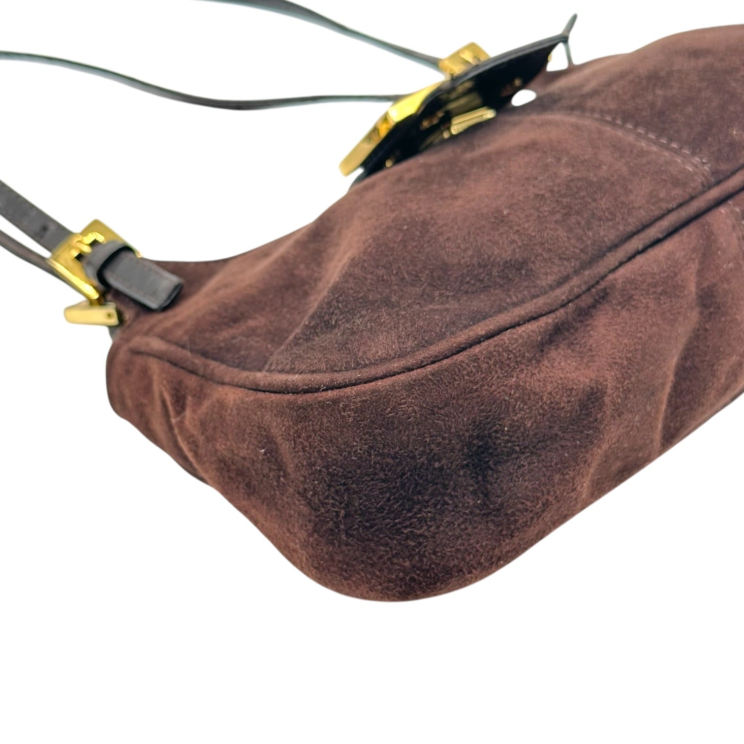 Fendi Brown Suede Small Shoulder Baguette Bag