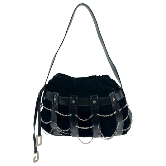 Dolce & Gabbana Black Suede & Metal Chain Logo Charm Mini Bag