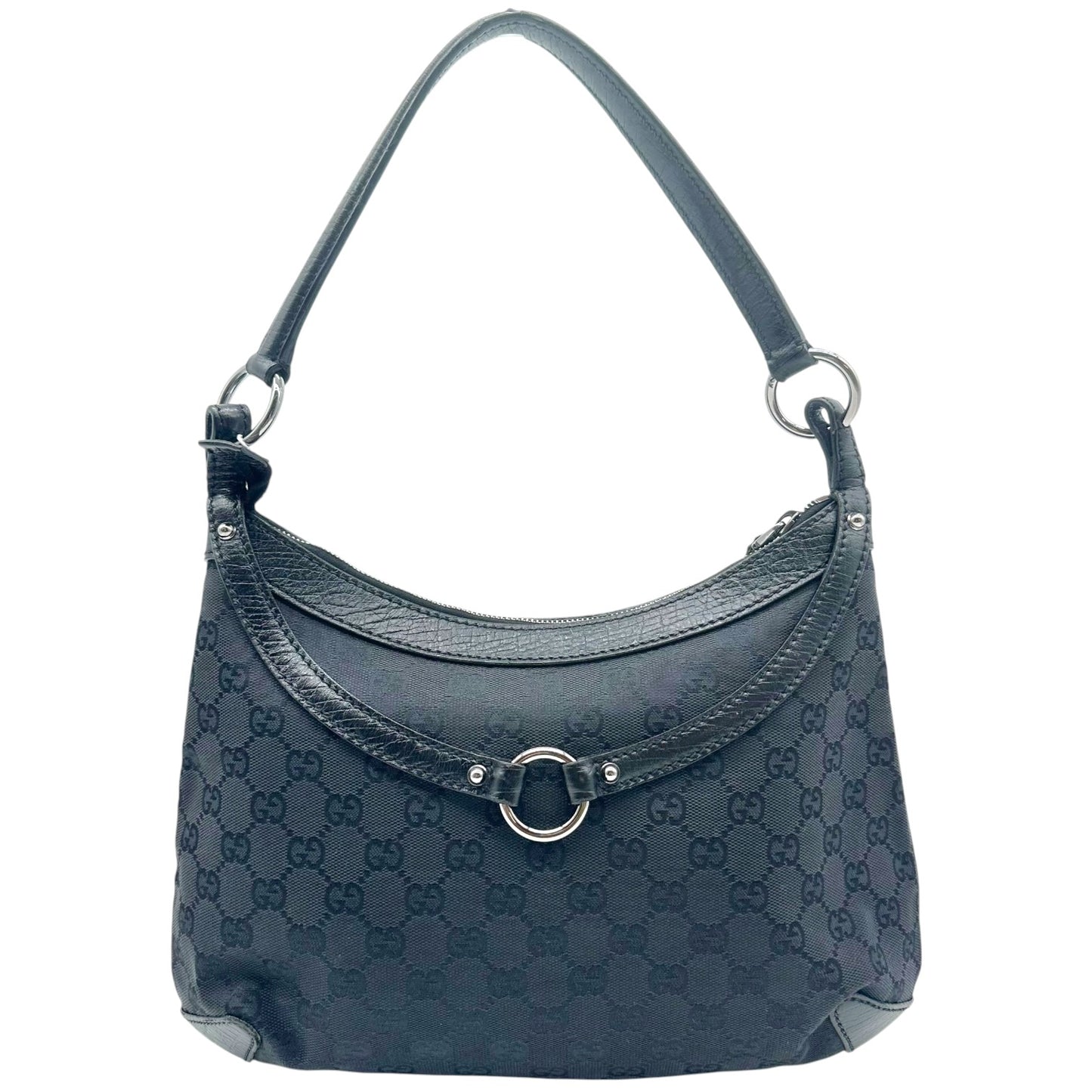 Gucci Black Monogram Canvas Horsebit Shoulder Bag
