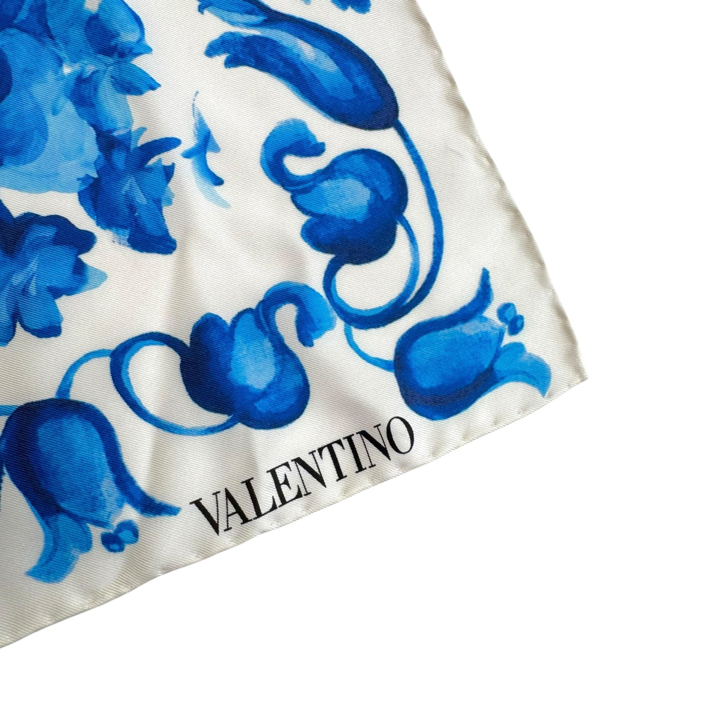 Valentino Blue & White Floral Print Silk Square Scarf
