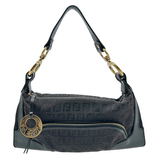 Fendi Black Zucchino Monogram Leather Trim Gold Hardware Shoulder Bag - Outfit Repeater