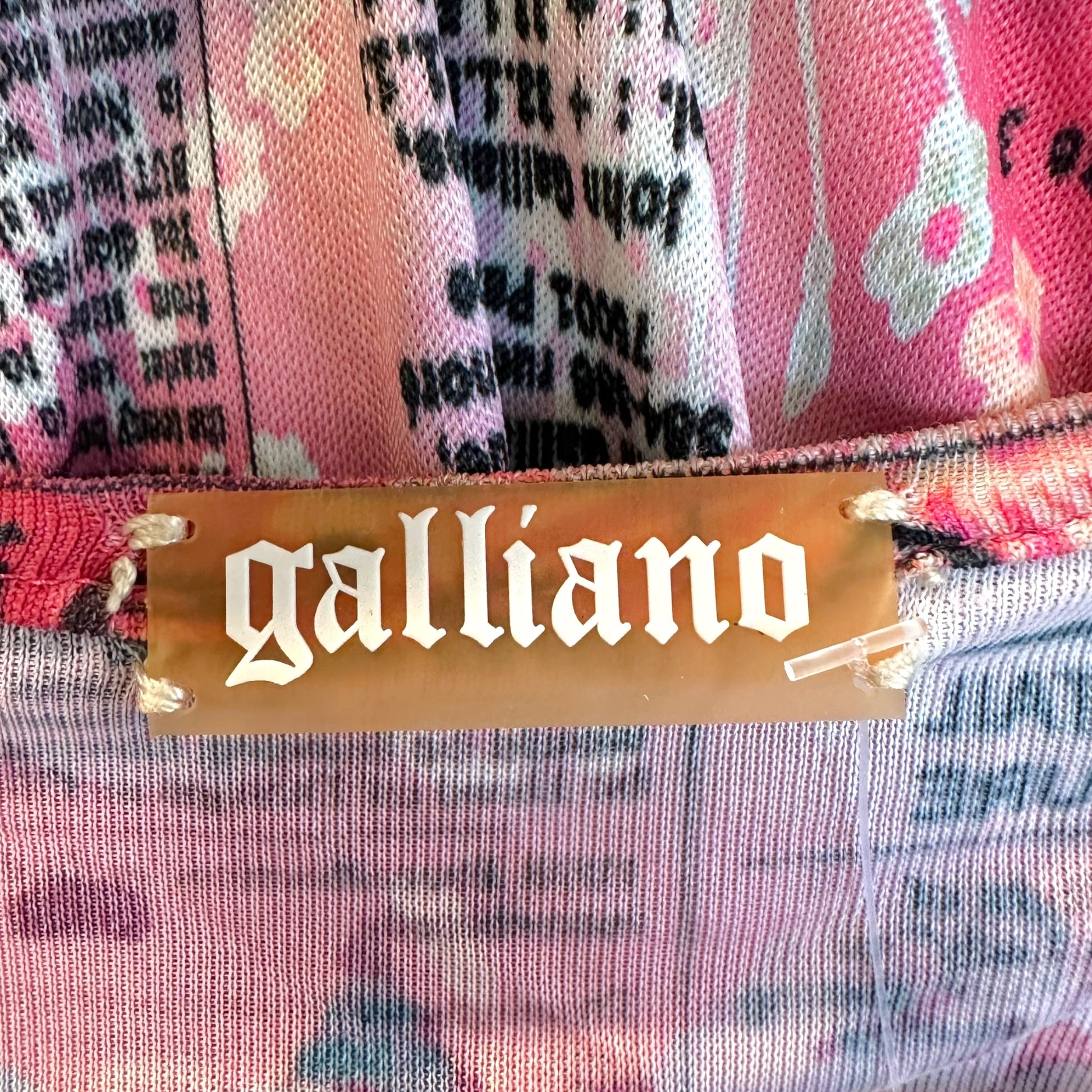 Galliano Cross Front Midi Dress Newsprint Floral Print