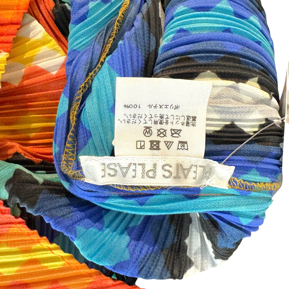 Issey Miyake Pleats Please Multicolor Diamond Print Fringe Trim Midi Dress Sz 3