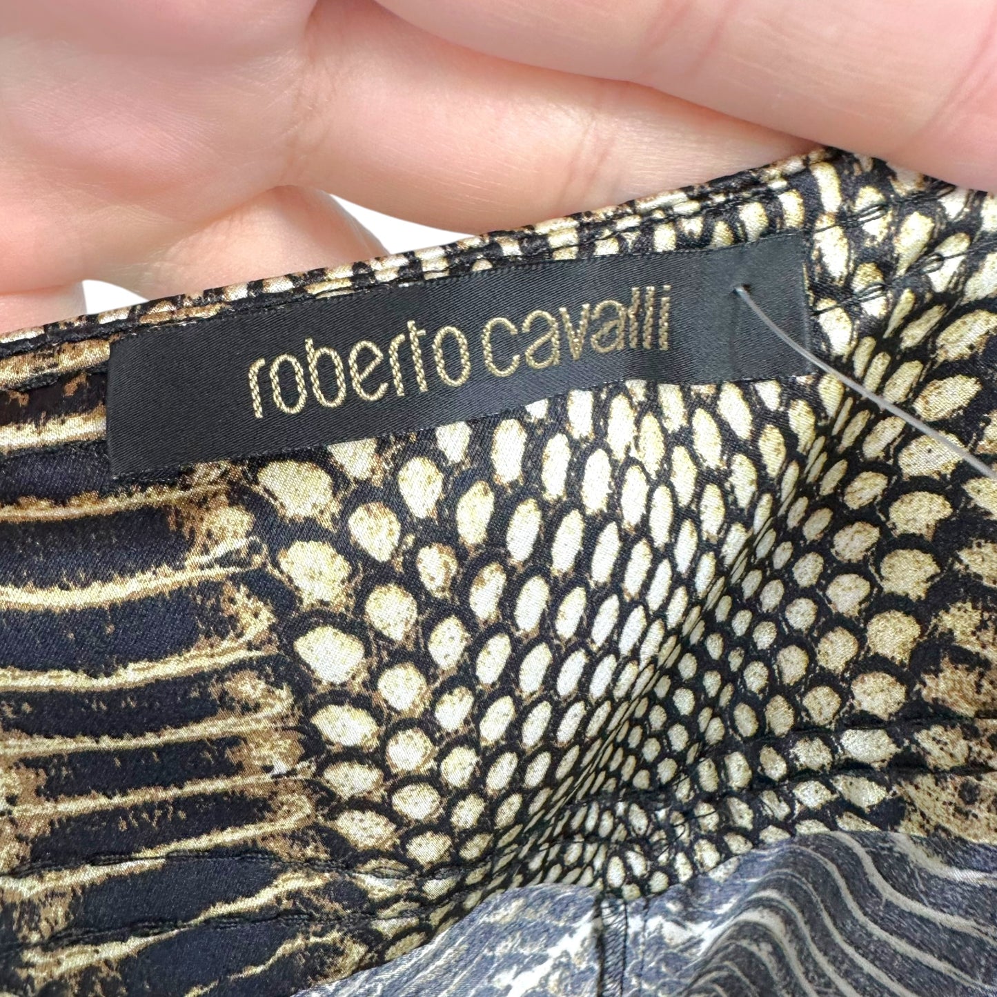 Roberto Cavalli F/W 2005 Black & Brown Python Print Silk Midi Skirt