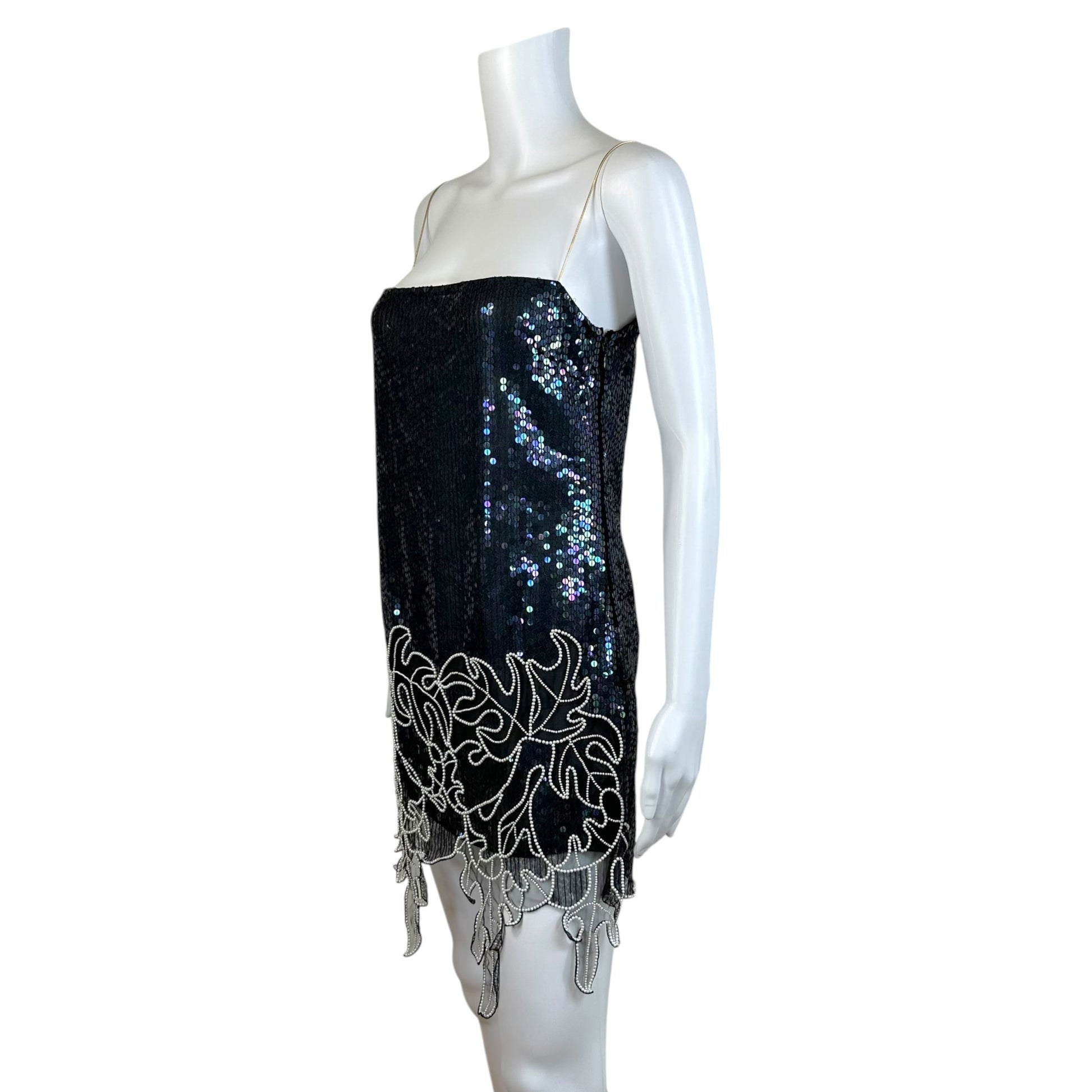 Dsquared2 Silver Sequin Crystal Mini Dress Spaghetti Straps