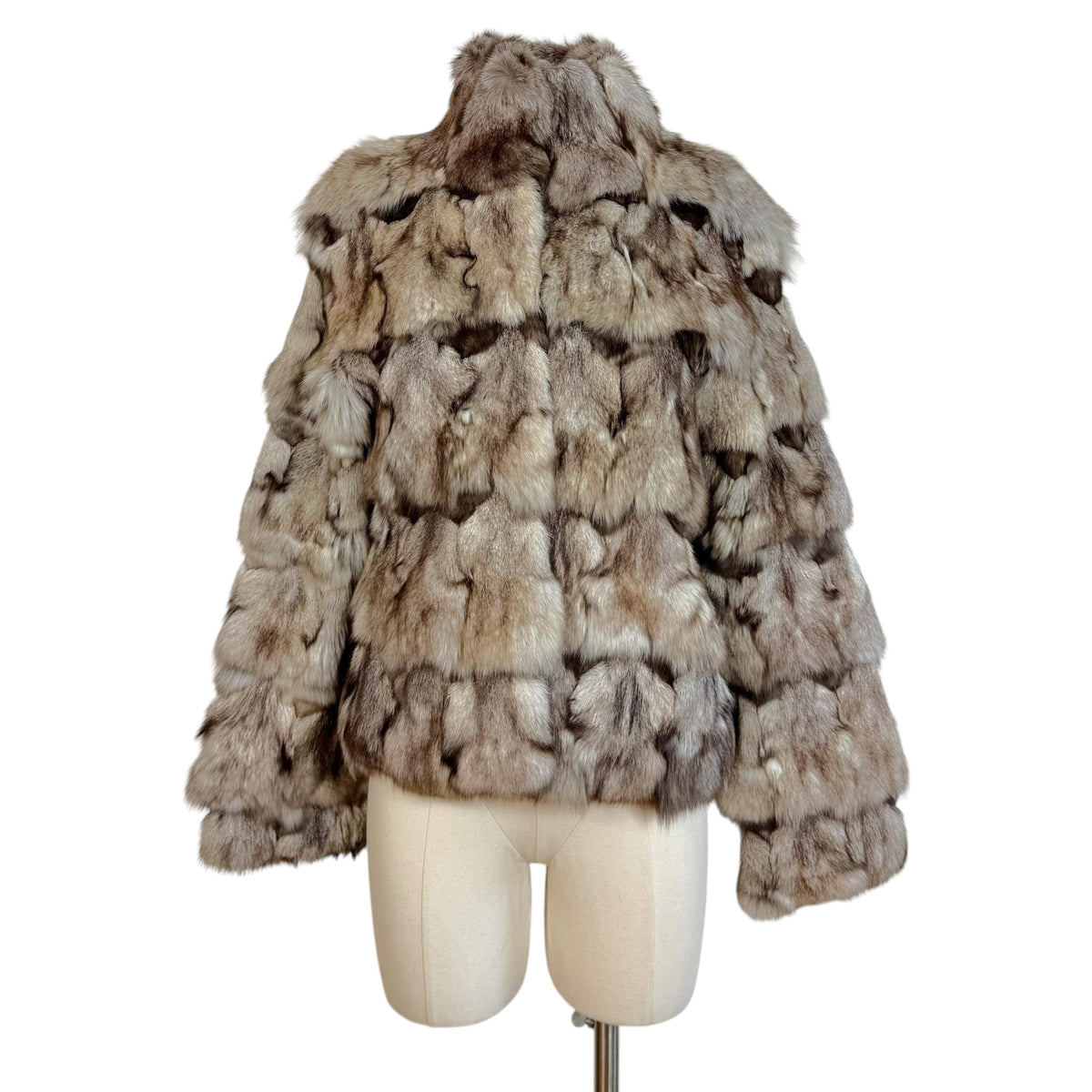 Epolene Fox Fur Coat Patchwork Design High Neck M