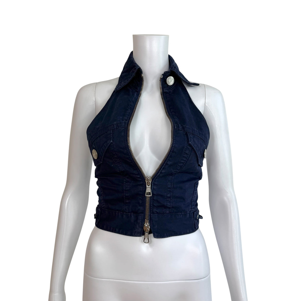 Dsquared2 Navy Blue Racerback Collared Zip Up Sleeveless Vest Top
