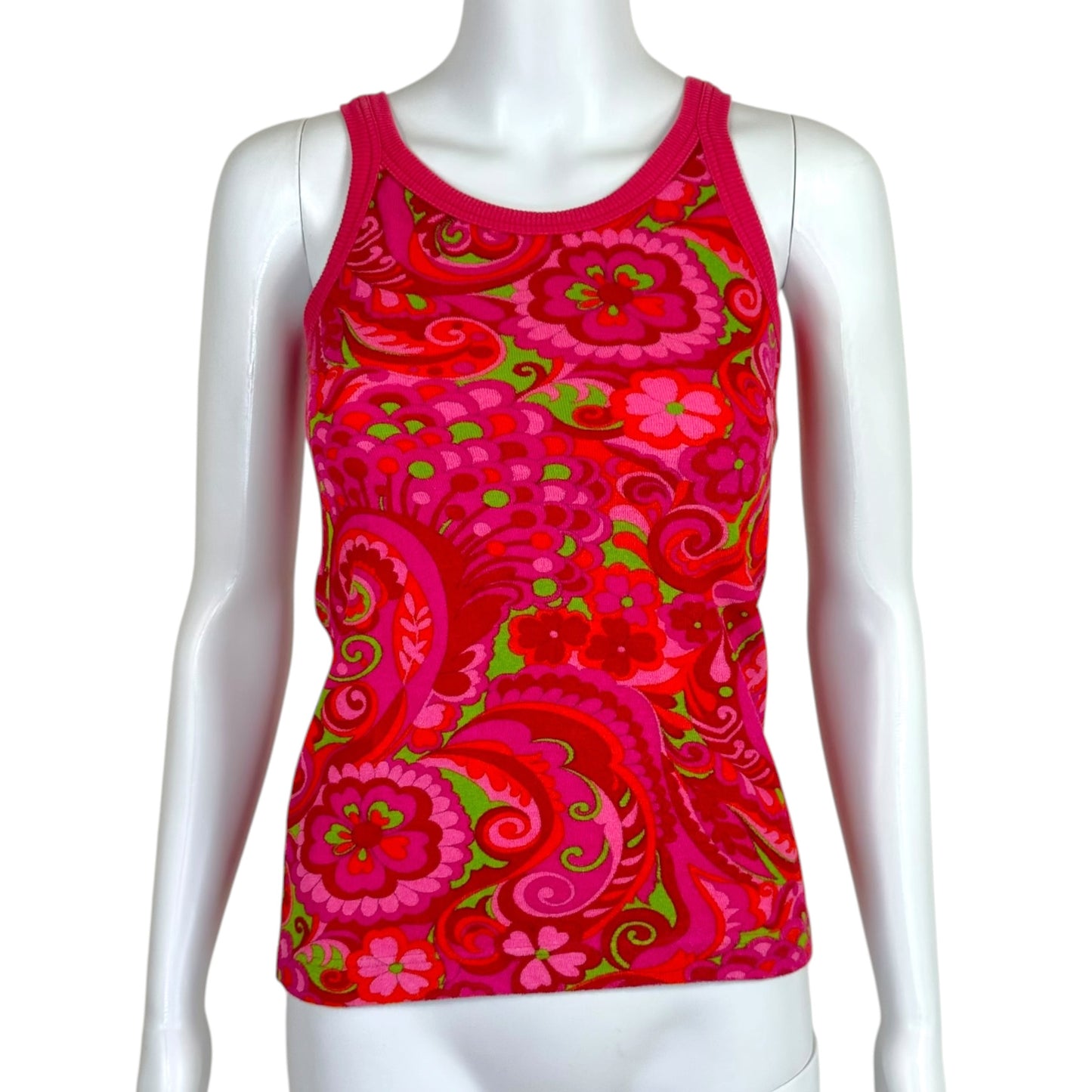 Dolce & Gabbana Bright Pink & Green Floral Print Terrycloth Tank