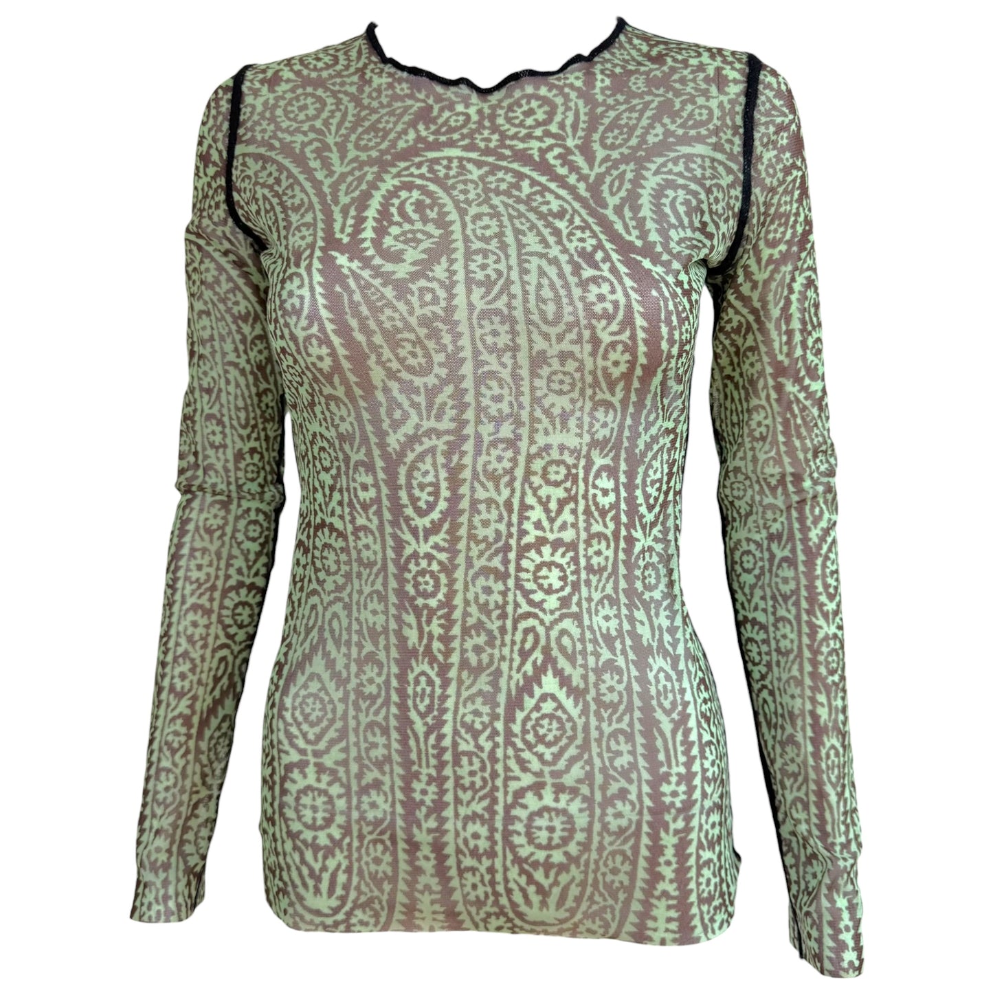 Jean Paul Gaultier Green & Brown Paisley Pattern Mesh Longsleeve Top