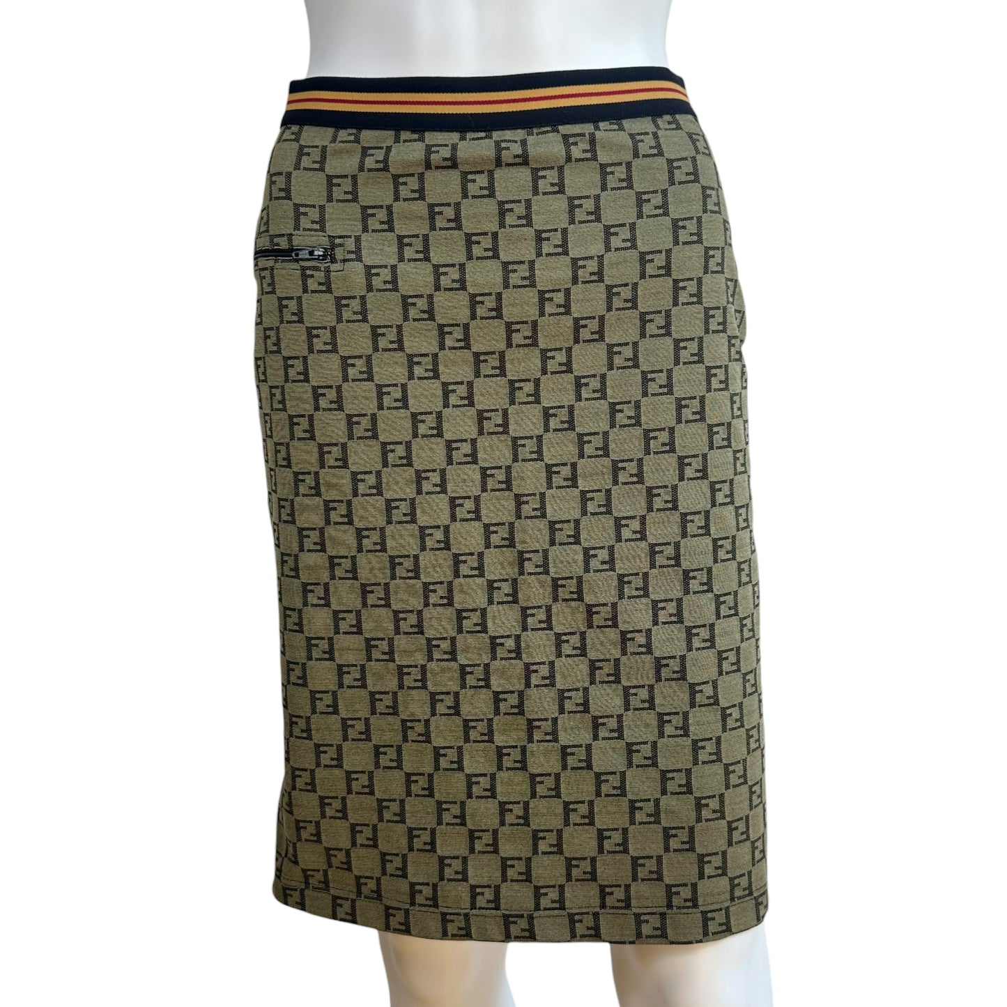 Fendi Khaki Green Zucchino Monogram Midi Skirt
