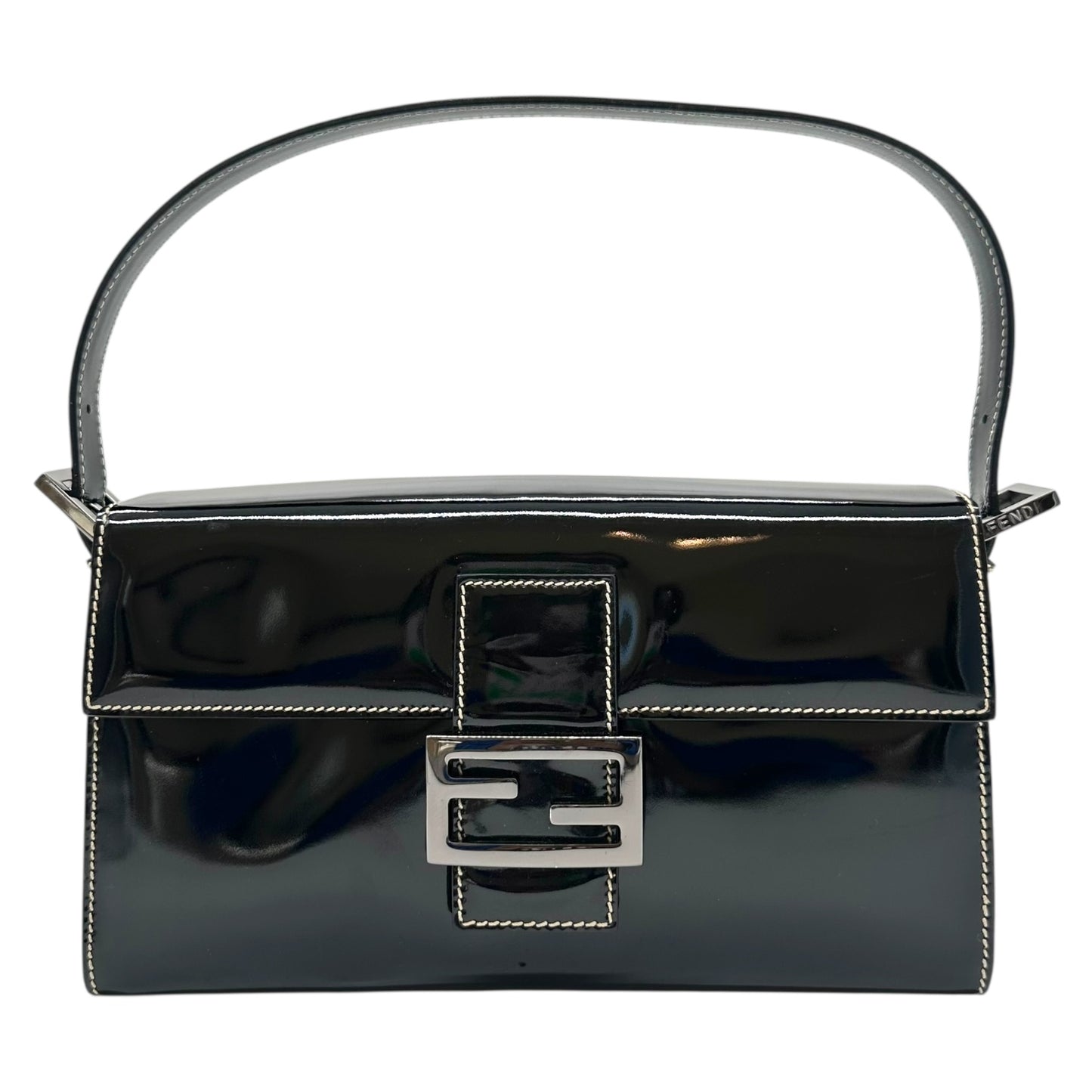 Fendi Black Patent Leather Structured Baguette Bag - Outfit Repeater