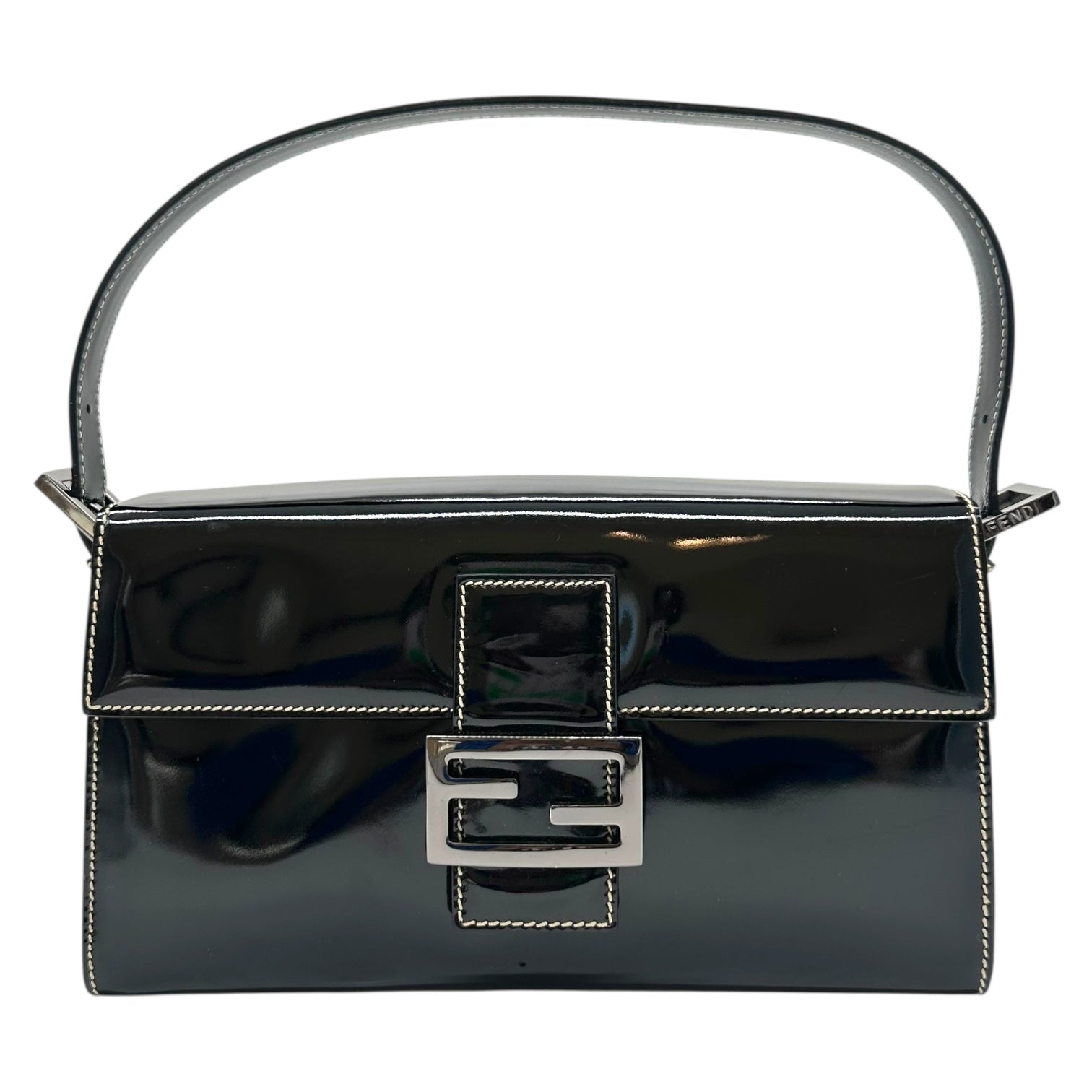 Fendi Black Patent Leather Structured Baguette Bag - Outfit Repeater