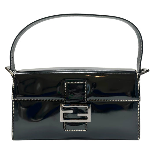 Fendi Black Patent Leather Structured Baguette Bag