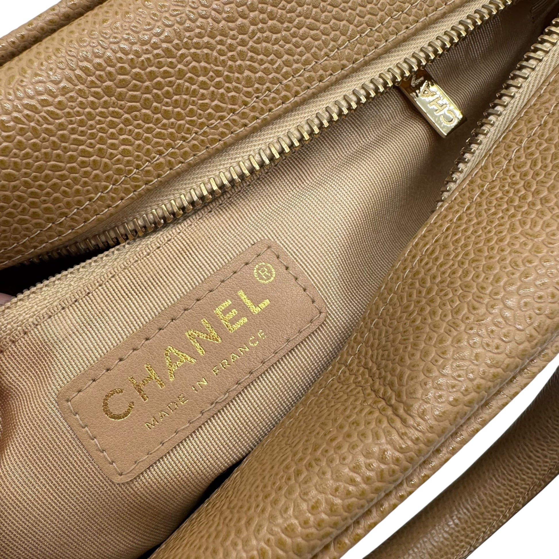 Chanel Matelasse Tan Caviar Leather CC Logo Mini Bowler Bag 2003-04 - Outfit Repeater