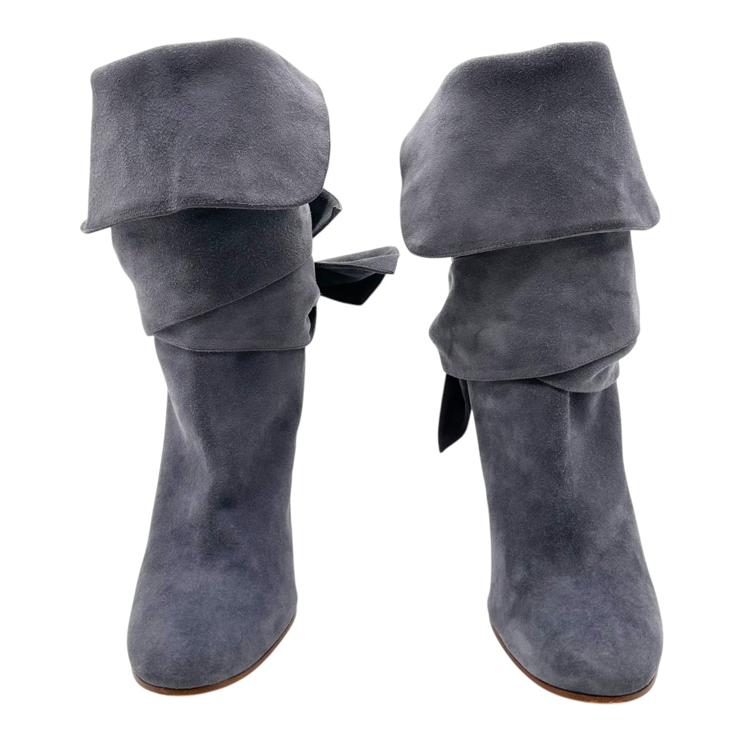 Chloe Slate Blue Suede Wedge Wrap Boots