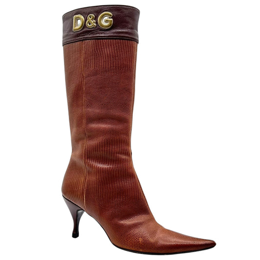 D&G Dolce & Gabbana Brown Lizard Skin Logo Boots