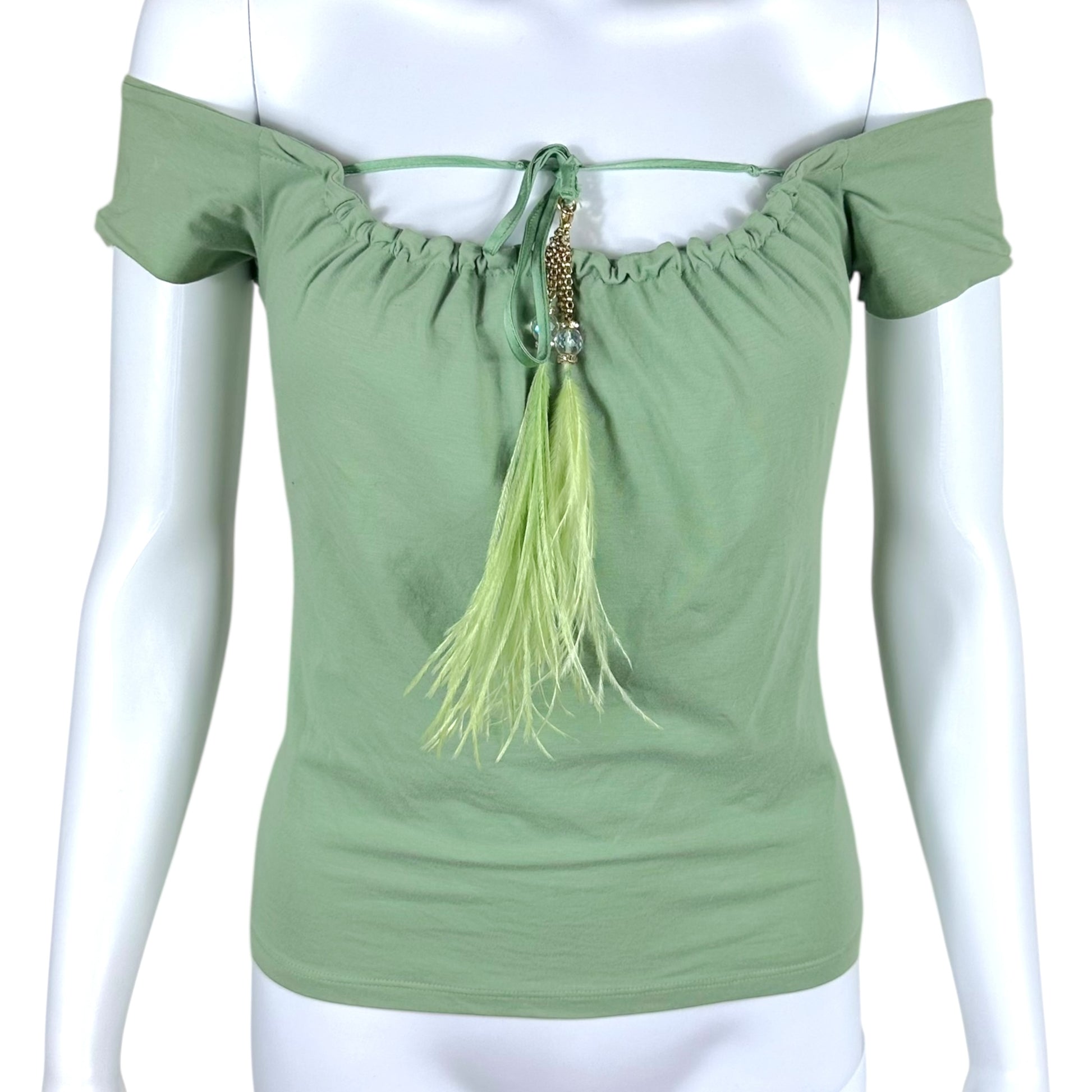 Roberto Cavalli Light Green Off The Shoulder Top - Outfit Repeater